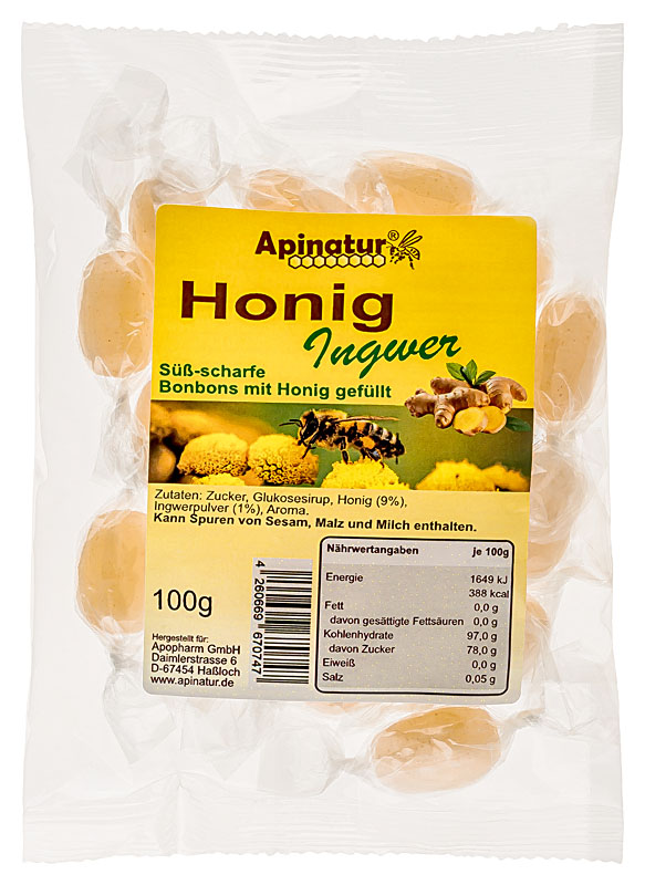 Cukierki miodowo-imbirowe ApiNatur 100 g